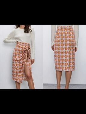 Aritzia Babaton S10 Geometric Tie Front Wrap Style Summer Retro  Skirt